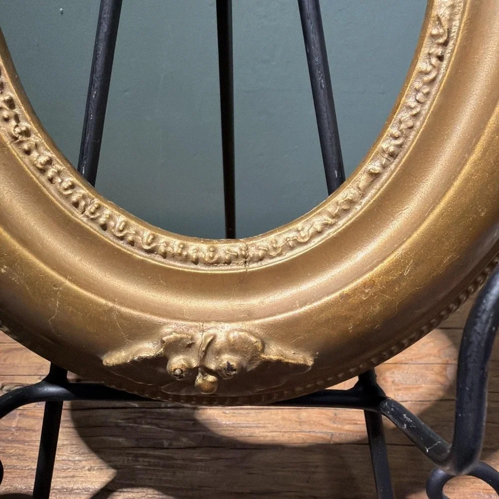 Antique Victorian Oval Gilt Picture Frame 4x5 Opening Wood & Composition 1800's